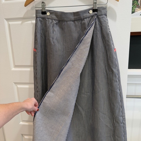 Spectator II 1970s Striped Denim Wrap Maxi Skirt with Floral Appliqués - Picture 8 of 13